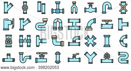 Pipe Icons Set. Outline Set Of Pipe Vector Icons Thin Line Color Flat On White
