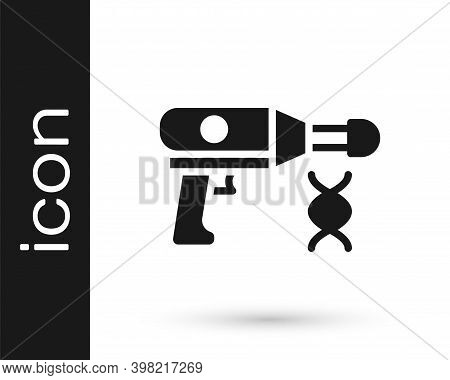 Black Transfer Liquid Gun In Biological Laborator Icon Isolated On White Background. Vector