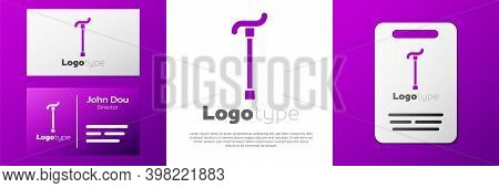Logotype Walking Stick Cane Icon Isolated On White Background. Logo Design Template Element. Vector
