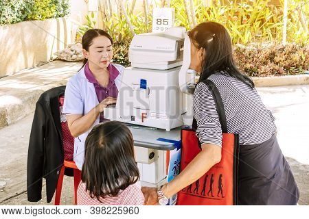 Kanchanaburi Thailand - December 14 : A Mobile Hospital Unit For Eye Examination Services For The Ge