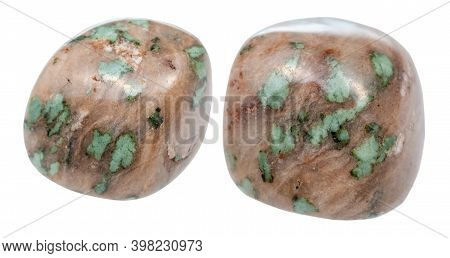 Set Of Tumbled Nunderite (nundoorite, Nundorite) Gemstones Isolated On White Background