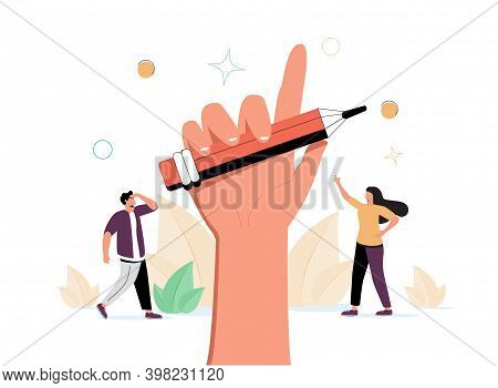 Creativity As Writer Imagination Thinking Implementation Tiny Person Concept. Redactor, Editor Or In