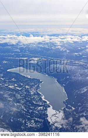 Aerial View Of Kachess Lake , Usa In Winter
