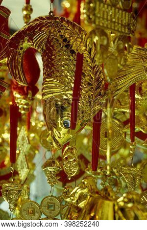 A Golden Fish In A Chinese Temple In The City Centre Of Taipei In Taiwan Of East Aasia.   Taiwan, Ta