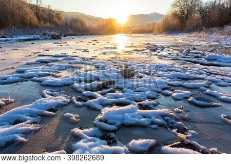 Beautiful Sunny Winter Landscape At Caucasus Mountains.