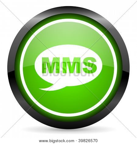 mms เขียวไอคอนมันบนพื้นหลังสีขาว