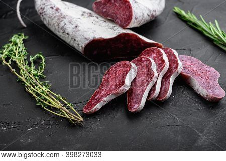 Longaniza, Traditional Salami Spanish Sausage On Black Background