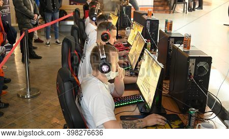 Minsk, Belarus - March 2, 2019: Cybersportsmen Hold A Match