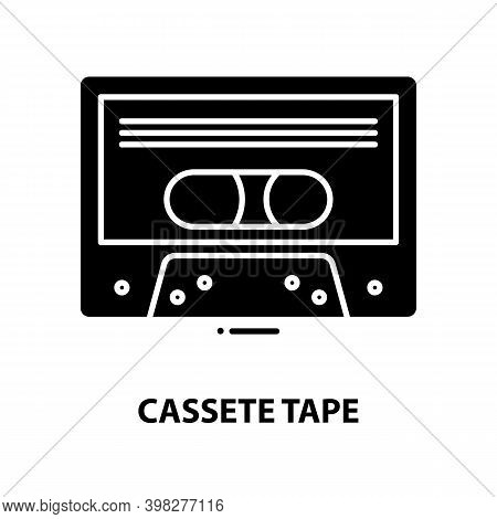 Cassete Tape Icon, Black Vector Sign With Editable Strokes, Concept Illustration