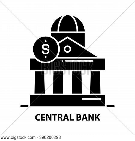 Central Bank Icon, Black Vector Sign With Editable Strokes, Concept Illustration
