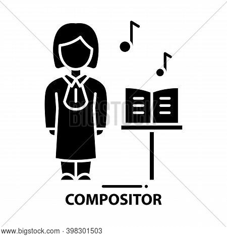 Compositor Icon, Black Vector Sign With Editable Strokes, Concept Illustration