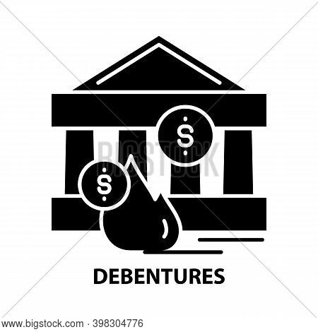 Debentures Icon, Black Vector Sign With Editable Strokes, Concept Illustration