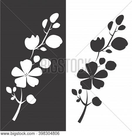 Flowers On Black And White Background For Postcard, Textile