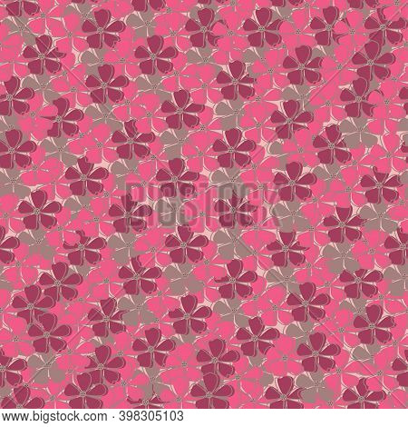 Pink Flowers Seamless Pattern For Background, Textile, Packaging
