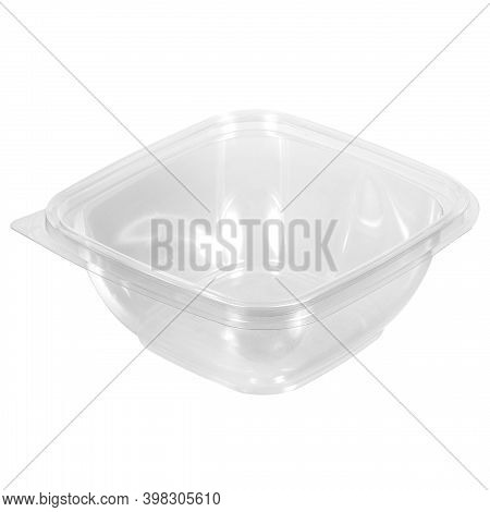 Reusable Plastic Transparent Box For Takeaway Food, Picnic, Salad For Shop Isolated On White