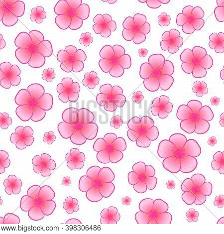 Seamless Vector Background Pattern Of Pink Cherry Blossoms Flowers Of Spring In A Random Arrangement