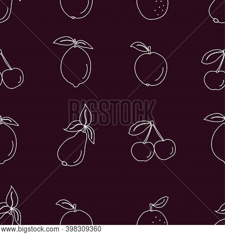 Fruits Seamless Pattern On Dark Background For Textile, Packaging