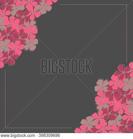 Ornament With Pink Flowers On Dark Background For Cards, Invitations, Greetings