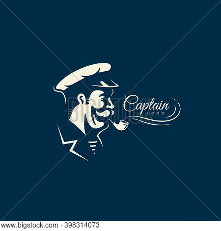 Captain With A Pipe Logo Design Template For A Dark Background. Vector Illustration.