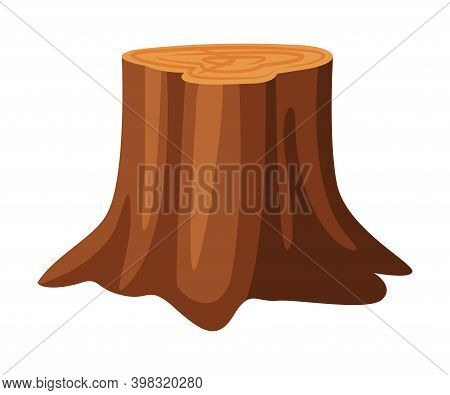 Tree Stump With Roots In The Ground As Felled Or Cut Trunk Vector Illustration