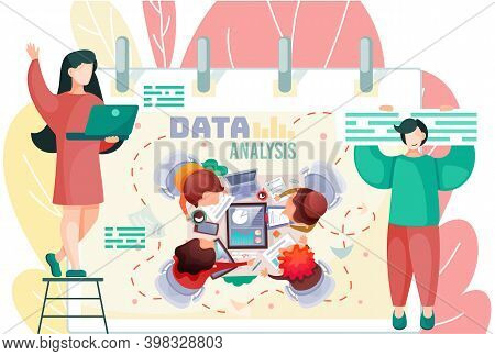 Data Analysis And Financial Research With Business Team Analyst Group Communicate Work Together. Col