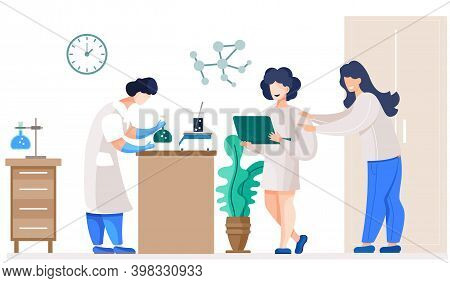 Professional Chemists In Their Laboratory Makes Different Experiments On The Table. Female Medical W
