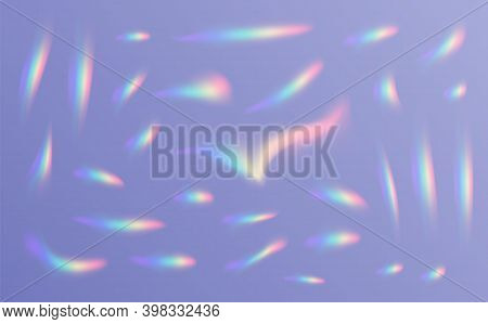 Refractions Set In Different Shapes, Rainbow Sunlight Effect, Holographic Rays Collection.