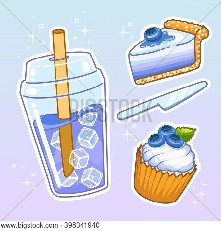 Beverages With Sweetmeats. Hand Drawn Set Collection. Vector Illustration.