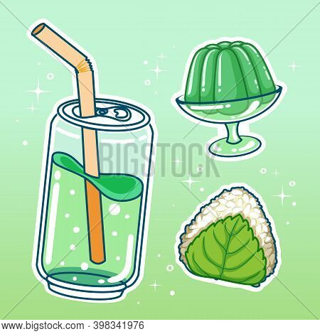 Beverages With Sweetmeats. Hand Drawn Set Collection. Vector Illustration.