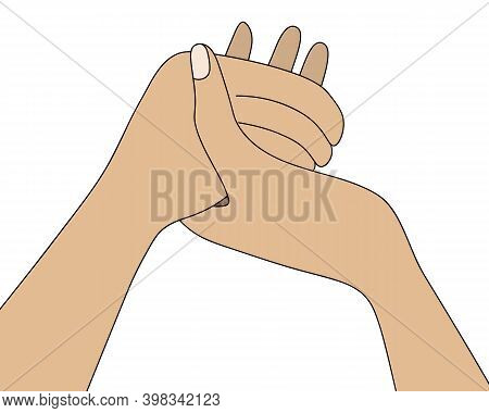 People Are Holding Hands. Prayer At The Dinner Table. Colored Vector Illustration. Isolated White Ba