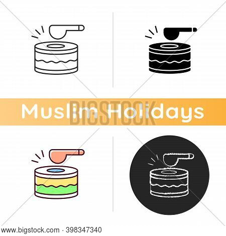 Drums Icon. Ramadan Music Instrument. Waking Up All People Before Dusk To Eat Food. Special Daytime 