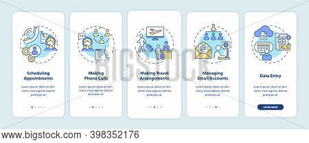 Manager Clerical Task Onboarding Mobile App Page Screen With Concepts. Secretary Office Work Walkthr