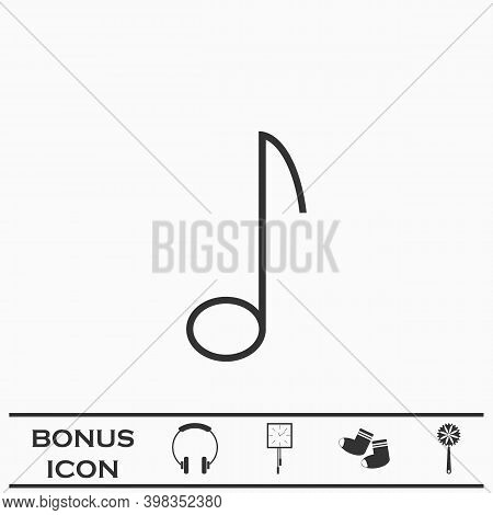 Music Note Icon Flat. Black Pictogram On White Background. Vector Illustration Symbol And Bonus Butt