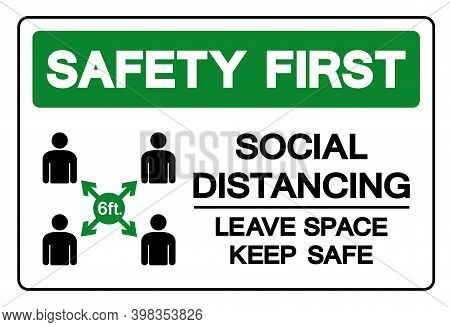 Please Practice 6 Feet Social Distancing Symbol, Vector  Illustration, Isolated On White Background 