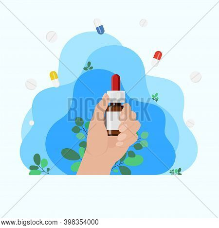 Nasal Drops To Ease Breathing During Allergy And Illness. Concept Otolaryngology Treatment Rhinitis,