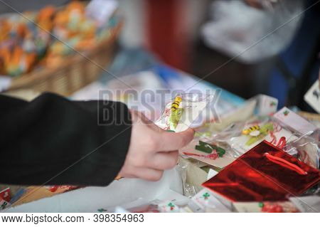 Bucharest, Romania - March 1, 2012: 1st Of March Trinkets (martisoare) Are Being Sold Outdoors In Do