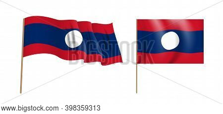 Colorful Naturalistic Waving Flag Of Lao Peoples Democratic Republic. Illustration