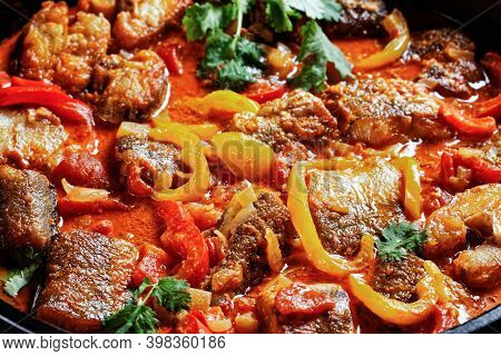 Moqueca Baiana - Brazilian Fish Stew Of White Fish With Sweet Pepper, Lime Juice, Chopped Tomatoes, 