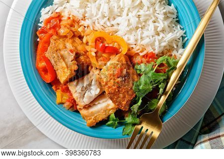 Moqueca Baiana - Brazilian Fish Stew With Bell Pepper, Lime, Chopped Tomatoes, Coconut Milk, Served 