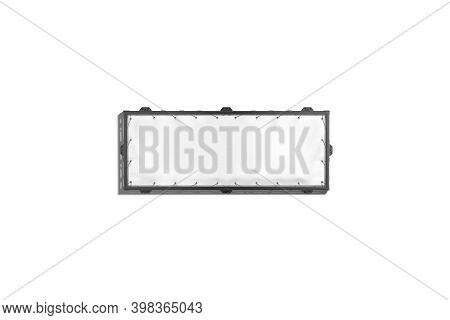 Blank White Narrow Rectangle Stretching Banner Black Grip Frame Mockup, 3d Rendering. Empty Horizont