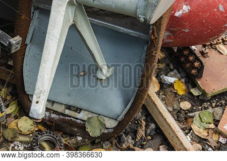 The Wreckage Of The Airplane, Parts Of The Fuselage And Passenger Seat Of The Burned And Broken Airc