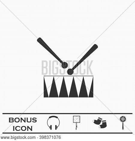 Snare Drum Icon Flat. Black Pictogram On White Background. Vector Illustration Symbol And Bonus Butt
