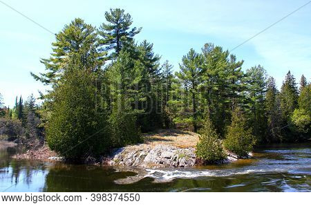 Wild Nature River Landscape In The Canadia Rockies / Travel Concept