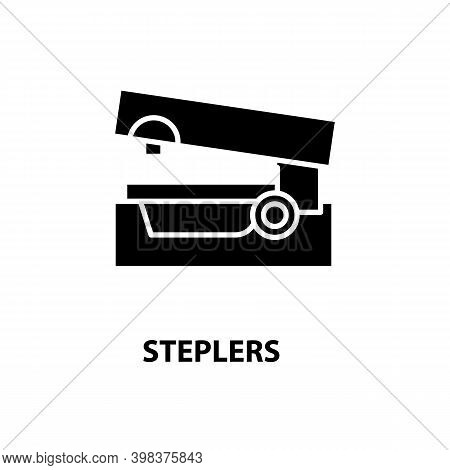 Steplers Icon, Black Vector Sign With Editable Strokes, Concept Illustration