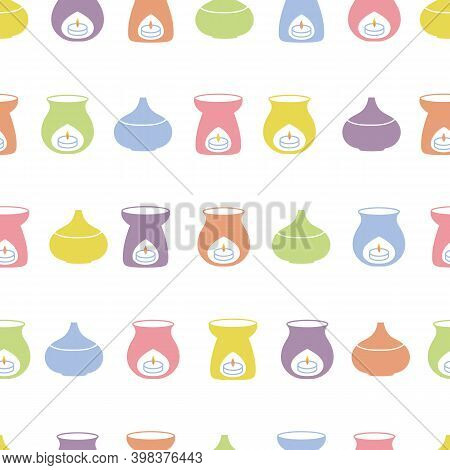 Vector Seamless Background With The Stripes Of Colorful Aroma Oil Burners And Scent Diffusers. Perfe