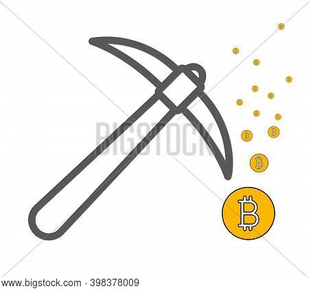 Pick Mining Of Bitcoin Coins On White Background