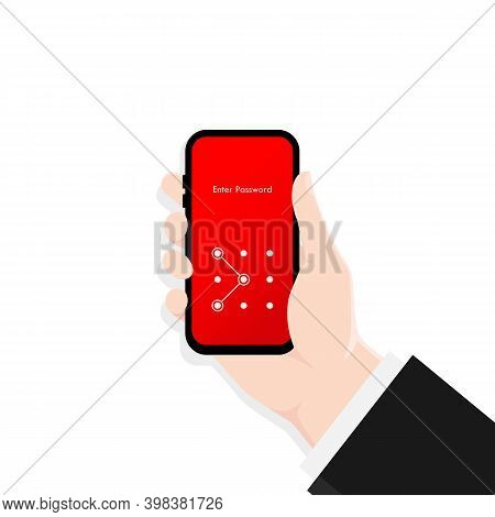 Phone Lock Screen. Hand Holding Smartphone Screen Lock Passcode Interface. Screen Lock Authenticatio