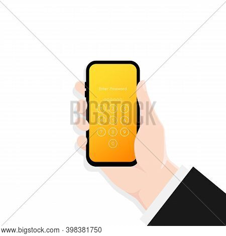 Screen Lock.hand Holding Smartphone Screen Lock Passcode Interface. Interface For Lock Screen Or Ent