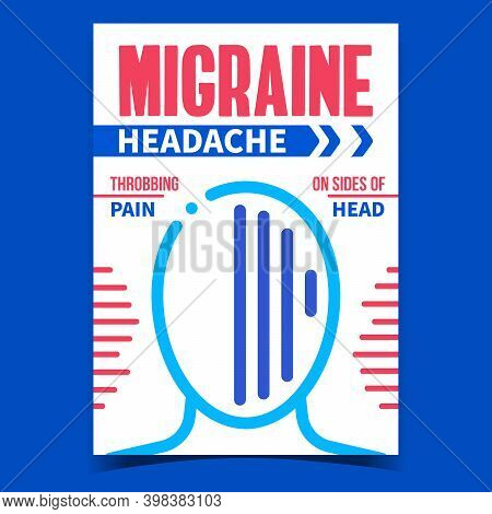 Migraine Headache Creative Promotion Banner Vector. Migraine Disease Symptom And Medical Treatment A