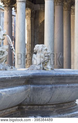 Rome, Italy - October 8, 2020: Pantheon, Ancient Roman Temple, 2nd Century Rotunda Shaped Building O